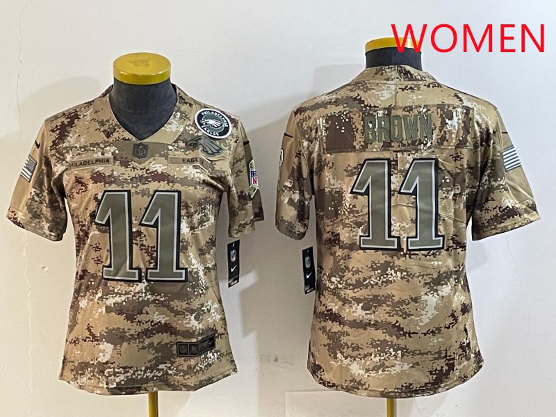 Women Philadelphia Eagles #11 Brown Camo Nike 2025 Salute to Service Limited NFL Jersey style 3